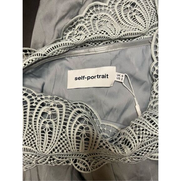 Self Portrait Ice Grey Lace Shouldered Maxi Dress Size 2‎ - Picture 4 of 7